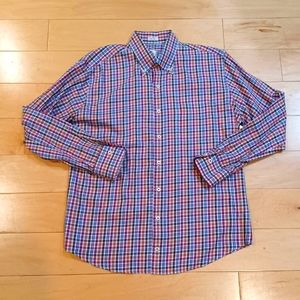Peter Millar Pink/Blue Plaid 100% Cotton Button Fron Long Sleeve Shirt Large